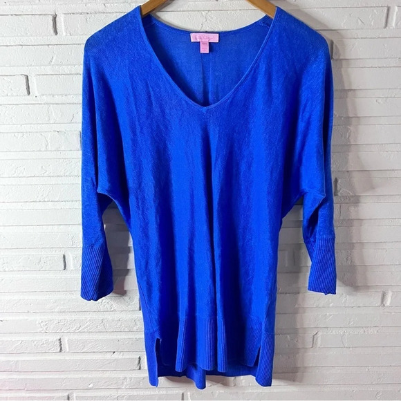 Lilly Pulitzer Oversized Blue V Neck Linen Sweater, Women’s Size Small - Picture 1 of 8